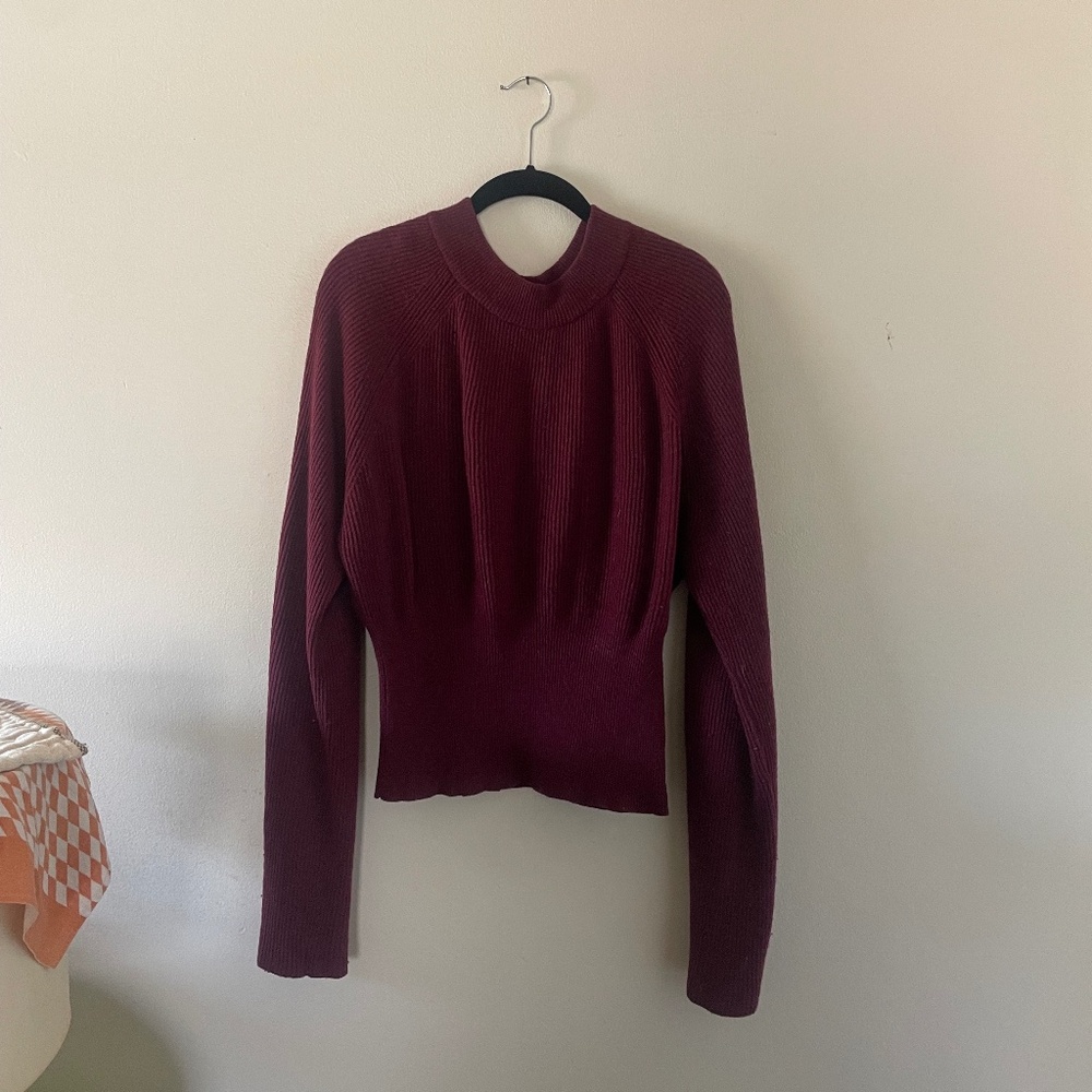 Nanushka Arden Sweater Cashmere-Blend Ribbed-Knit Balloon-Sleeve - Burgundy